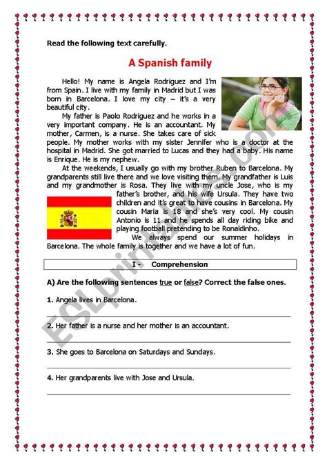 free printable spanish reading comprehension worksheets
